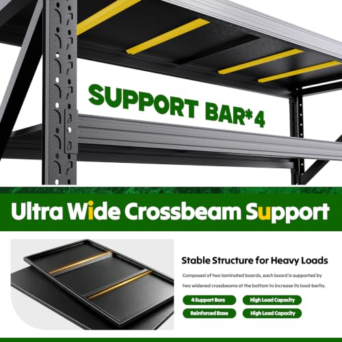 69 Inch Heavy Duty Garage Shelving Unit, 4-Tier Adjustable Metal Storage Rack with Side Reinforcement - Black, 1/64H x 69W x 24D