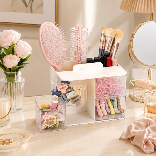 2-Tier Hair Accessories Organizer with Rotating Drawers and Phone Stand