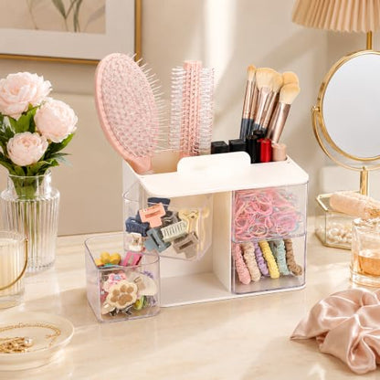 2-Tier Hair Accessories Organizer with Rotating Drawers and Phone Stand