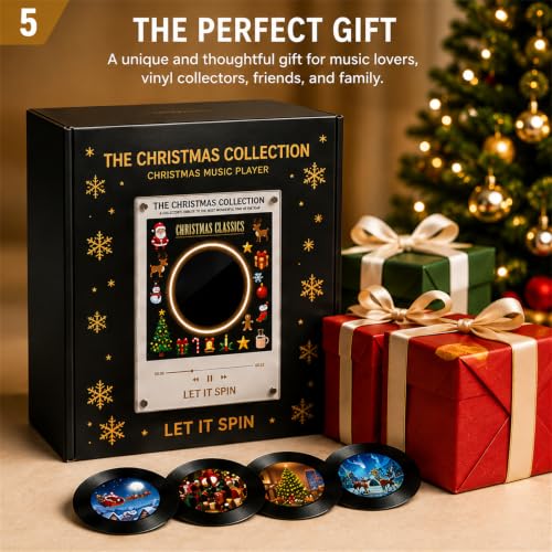 Mini Vinyl Record Player with NFC Touch, 9 Interchangeable Discs & LED Lights
