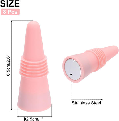 MECCANIXITY 8Pcs Wine Stoppers High Temp Silicone Plug T Shaped Wine Bottle Stopper Wine Outlet Cap Bottle Cover, Nordic Pink