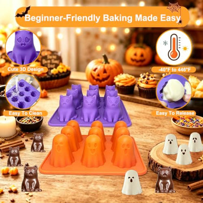 Halloween Ghost Silicone Mold 2 Pack - 3D Candy, Chocolate, Gummy & Dessert Maker