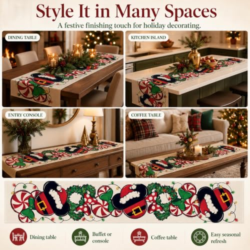 Christmas Table Runner 13x72 Inches Xmas Wreath Peppermint Candy Kitchen Dining Decor - Variation of THIS Listing