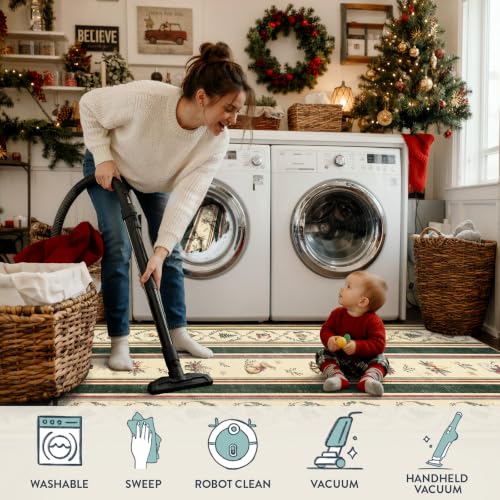Lahome Christmas Runner Rug Non Slip 2x8 Evergreen Green Hallway Kitchen