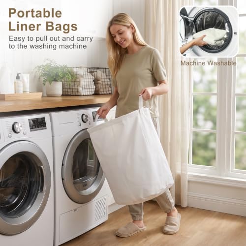 Double Laundry Hamper with Lid and Wood Feet, 120L Handwoven Basket
