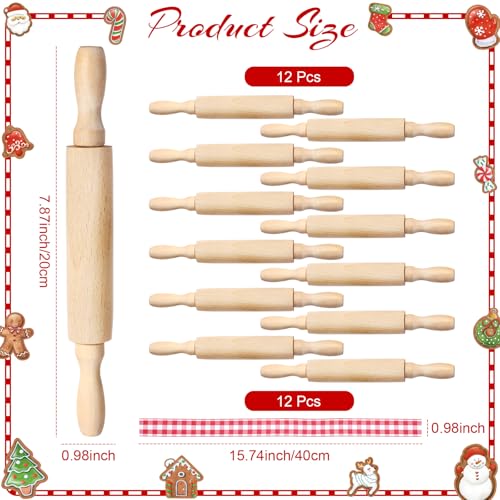 Christmas Baking Gift Set with Mini Wooden Rolling Pins & Cookie Cutters - 12 Piece