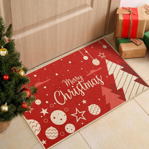 Christmas Welcome Door Rug 17x30 Inch Low-Profile Holiday Mat - Blessed