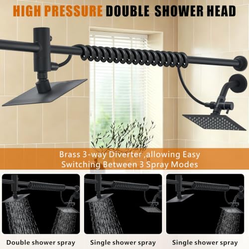 Voolan Dual Shower Head Set for Couples, High Pressure Rain Square Matte Black