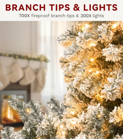 White 6ft Pre-Lit Flocked Pencil Christmas Tree with Dual-Color LEDs - Slim & Space-Saving