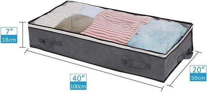 JERIA Large Underbed Storage Bags - 2 Pack Organizer with 4 Handles & Clear Window | 40" L X 20" W X 7" H