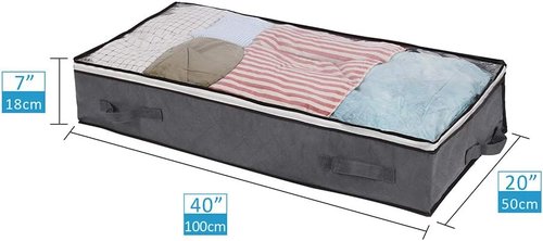 JERIA Underbed Storage Bags - 100L Organizer with 4 Handles & 2 Zippers | Foldable Blankets & Clothes (40" L x 20" W x 7" H)