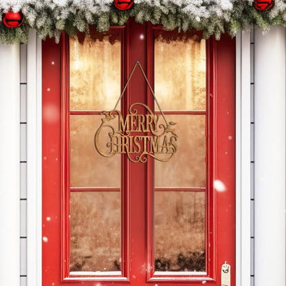 Rustic Metal Merry Christmas Hanging Sign - Antique Brass Wall Decor