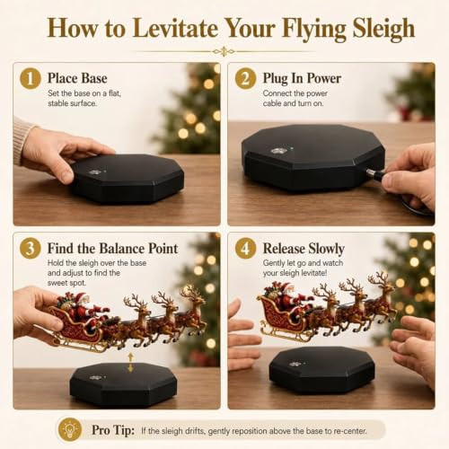 Floating Santa Sleigh Magnet Levitation Christmas Decor - Black Variation
