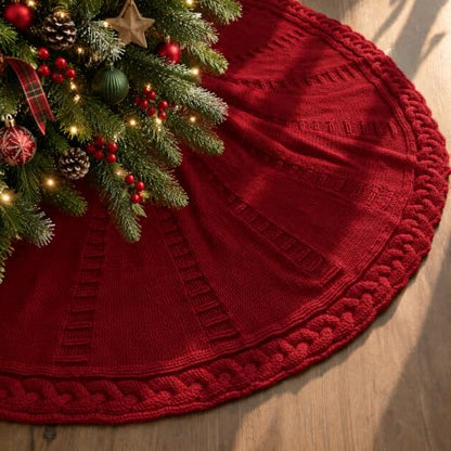 Medium Braided Cable Knit Christmas Tree Skirt - Neutral Farmhouse Holiday Decor