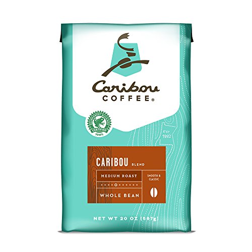 Caribou Coffee Caribou Blend, Medium Roast Whole Bean Coffee, 20 Ounce Bag, Rainforest Alliance Certified