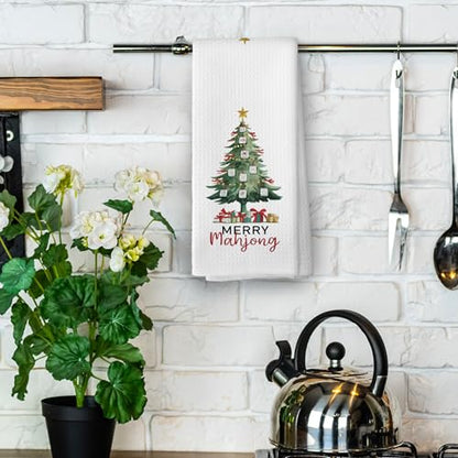 Christmas Mahjong Tree Kitchen Towels - Mahjong Gifts Dish Towels - Holiday Decor 16x24 Inches - Variation of THIS listing