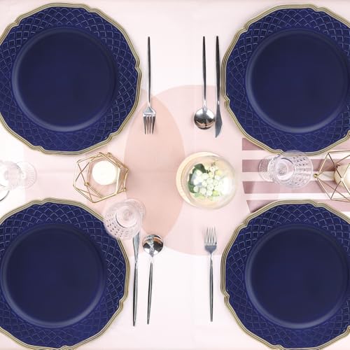 Royal Blue Charger Plates with Beaded Rims - Set of 6 Plastic Dinner Protectors