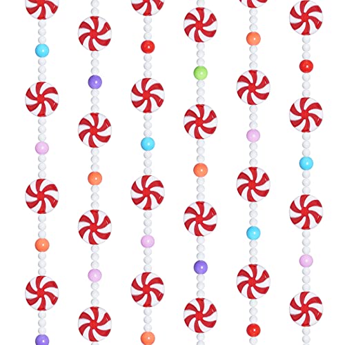 Christmas Candy Beaded Garland - Red & White Peppermint Decor for Holiday Tree & Party