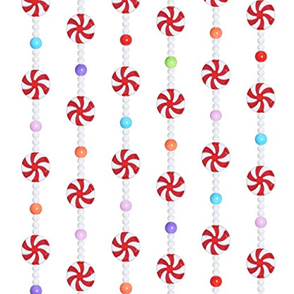 Christmas Candy Beaded Garland - Red & White Peppermint Decor for Holiday Tree & Party