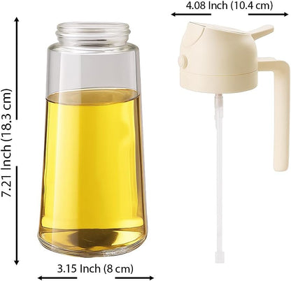 Skiennix 2-in-1 Olive Oil Sprayer & Dispenser - 470ml Glass Bottle for Cooking, BBQ & Salad (White)
