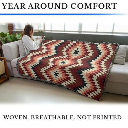Western Tapestry Throw Blanket - Sandy Fires Cotton Woven Heirloom 72x54 - Made in USA