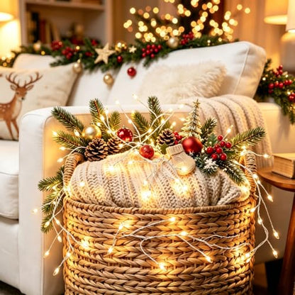 Warm White Copper Wire Firecracker String Lights - 120 Bulbs, Battery Powered