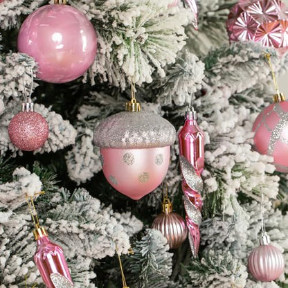 Pink Christmas Ornaments Set - 62 Shatterproof Plastic Baubles for Tree Decor