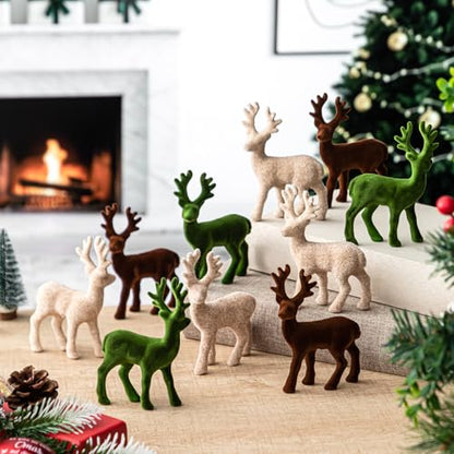 15 Pcs Reindeer Figurines Velvet Christmas Tabletop Ornaments Deer