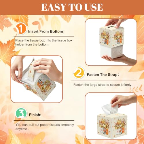 Fall Tissue Box Cover - Autumn Pumpkin & Maple Leaves PU Leather Decor