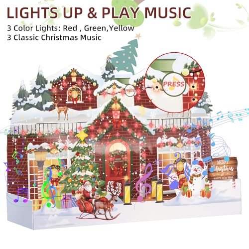 Musical Christmas Card with Lights & 3D Pop-Up Scene - Envelopes Included