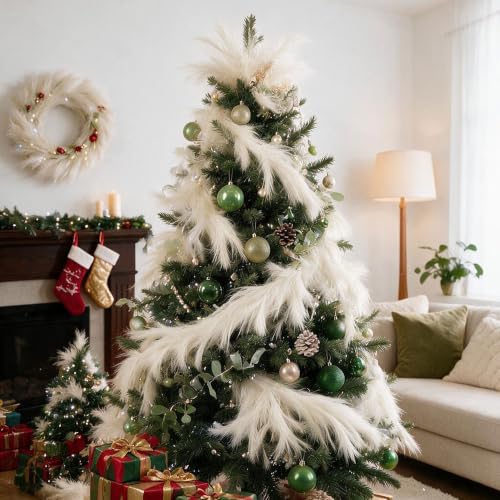 White Pampas Grass Christmas Garland 2 Pack - 7.2Ft Artificial Holiday Decor