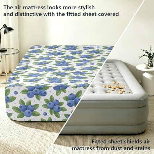 Queen Size Blueberries Pattern Air Mattress Sheet with Zipper - Soft & Deep Pocket