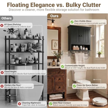 Besiost Farmhouse Bathroom Wall Medicine Cabinet with Removable Towel Bar - Black