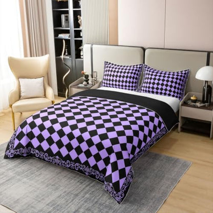 Purple Duvet Cover Set Twin Size Cotton Breathable Bedding with Pillow Shams - Boys Girls