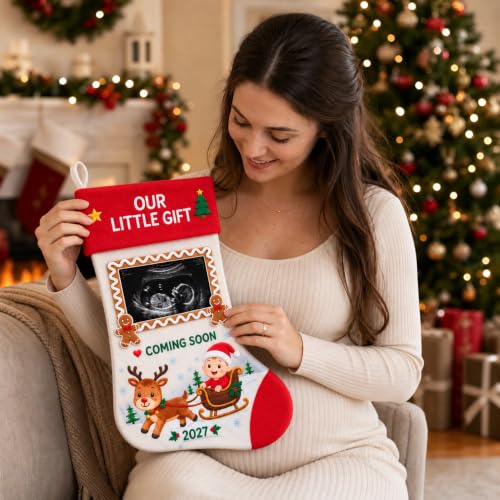 Christmas Pregnancy Ultrasound Stocking with Photo Frame & Countdown Strip