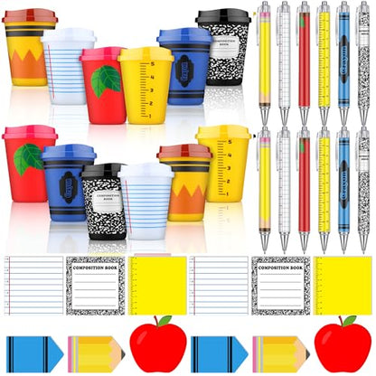Teacher Appreciation Gift Set - 12 Multicolor Tumblers, Sticky Notes & Pens, 12 oz - Modern Design