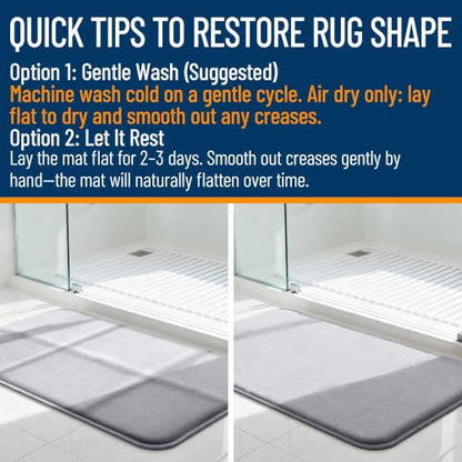 Grey Memory Foam Bath Mat 30x20 Inches - Super Soft Absorbent Bathroom Rug
