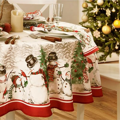 Snowman Winterland Holiday Oval Tablecloth 84 x 60 Inches - Multicolor