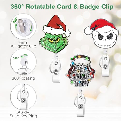 3Pcs Christmas Badge Reels Retractable Clip for Nurse Teacher Doctor Alligator Swivel