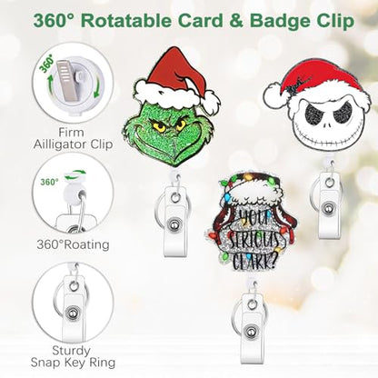 3Pcs Christmas Badge Reels Retractable Clip for Nurse Teacher Doctor Alligator Swivel