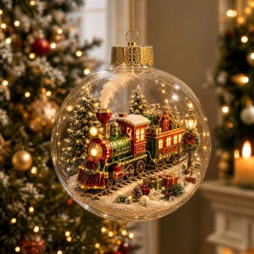 Light-Up Christmas Scene Ornament - Train Holiday Keepsake & Gift
