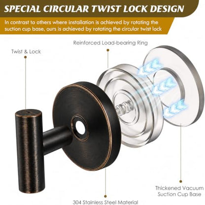 Oil Rubbed Bronze Shower Suction Cup Hooks 2 Pack - Reusable Bathroom Hooks with Suction Cups - Variation of 2PC-Oil Rubbed Bronze
