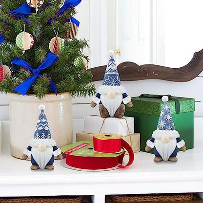 Blue Christmas Gnome Decorations Set of 3 Handmade Holiday Farmhouse Decor