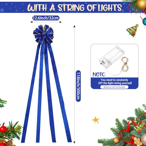 Velvet Christmas Tree Topper Bow with LED Lights - Royal Blue Large 12.6x118 Inch with Ribbon Streamers