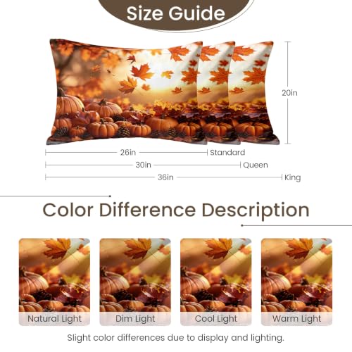 Autumn Leaves King Size Pillow Cases Set of 2 - Fall Decor & Breathable Microfiber