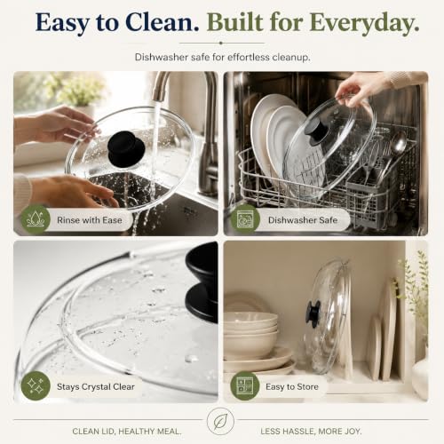 10-Inch Glass Microwave Splatter Cover with Silicone Handle - Dishwasher Safe