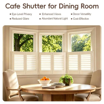 Interior Cafe Plantation Shutter with Invisible Tilt Rod - White
