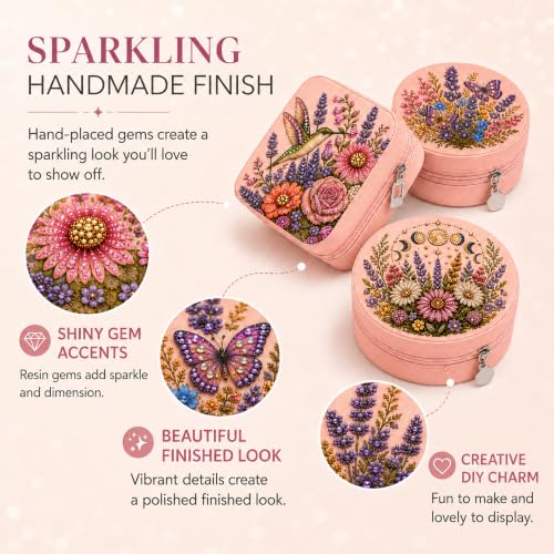 Diamond Art Jewelry Box Set - Flower B DIY Craft Kit with Tools