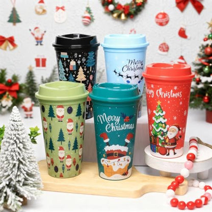 30 Pack Christmas Reusable Coffee Cups with Lids 16oz - Holiday Plastic Tumblers for Hot & Cold Drinks - Festive Gift Set for Women Teachers Friends - Chic Variation