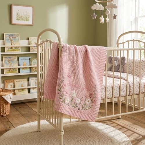 Personalized Baby Blanket with Embroidered Name and Floral Bunny Design - Style 5